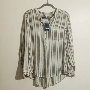NWT Lucky Brand Boho Peasant Blouse Button Down Casual Women's Top - Size L